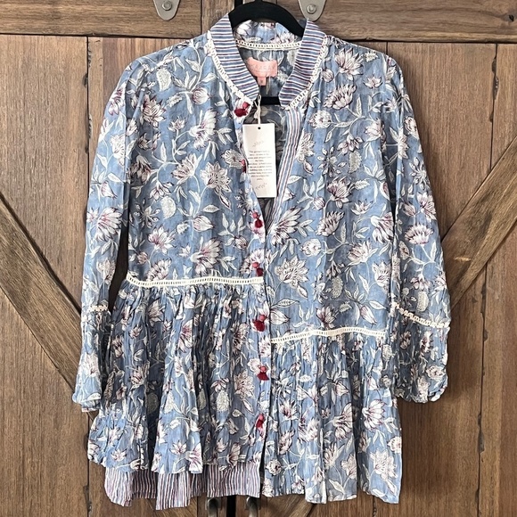 Kaarah by Kaavya Bhandari Block Printed Floral Chanderi Blouse Size Medium NWT - Picture 3 of 7